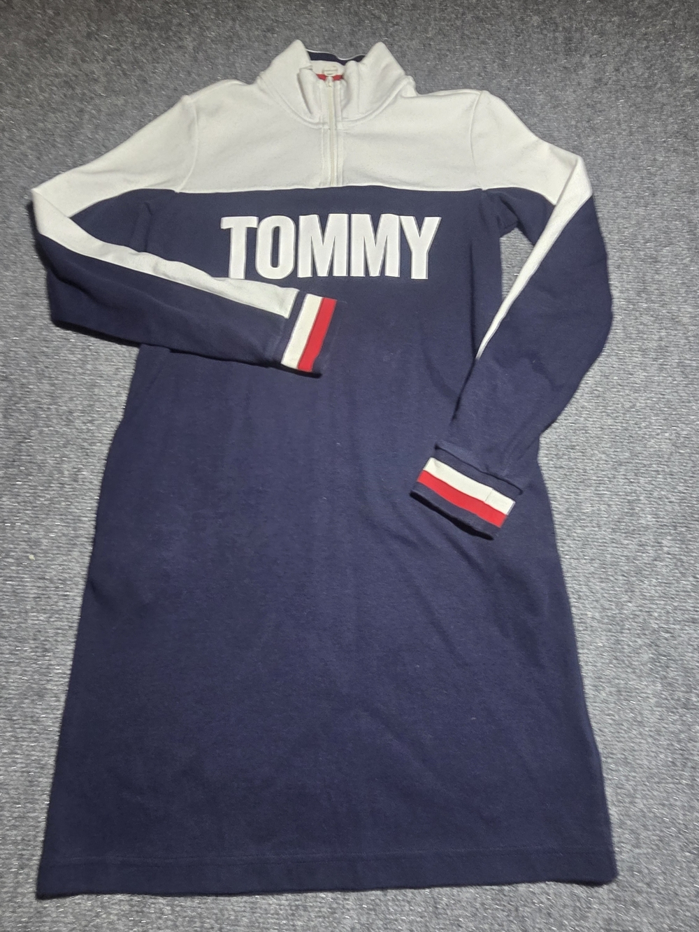Tommy Hilfiger Womens Colorblock Half Zip Sweatshirt Dress Navy White Size XS